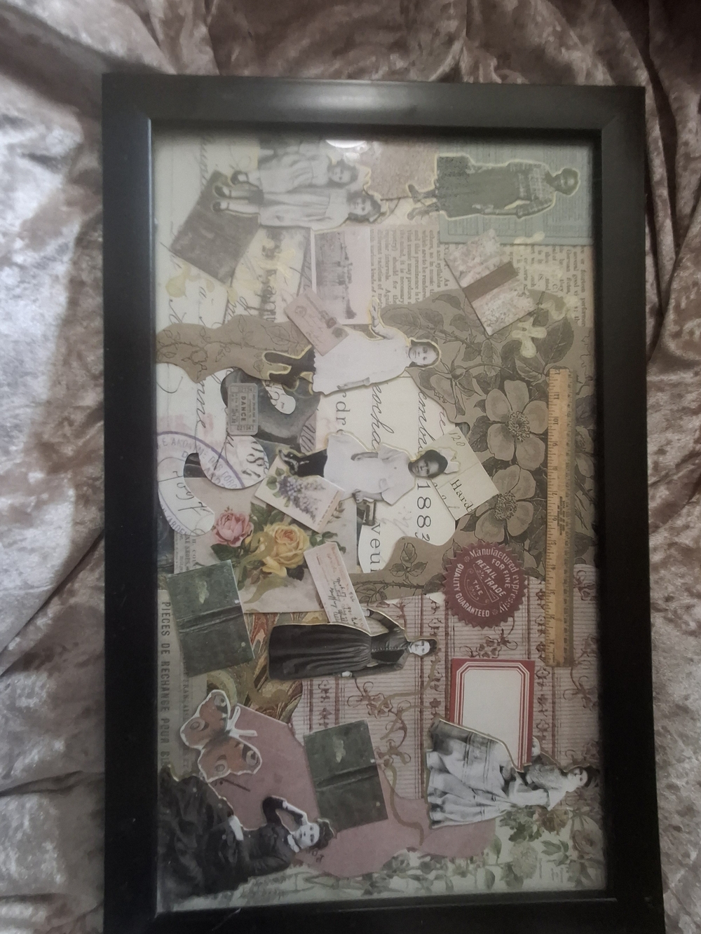 Vintage Collage Wall Art in Black Frame